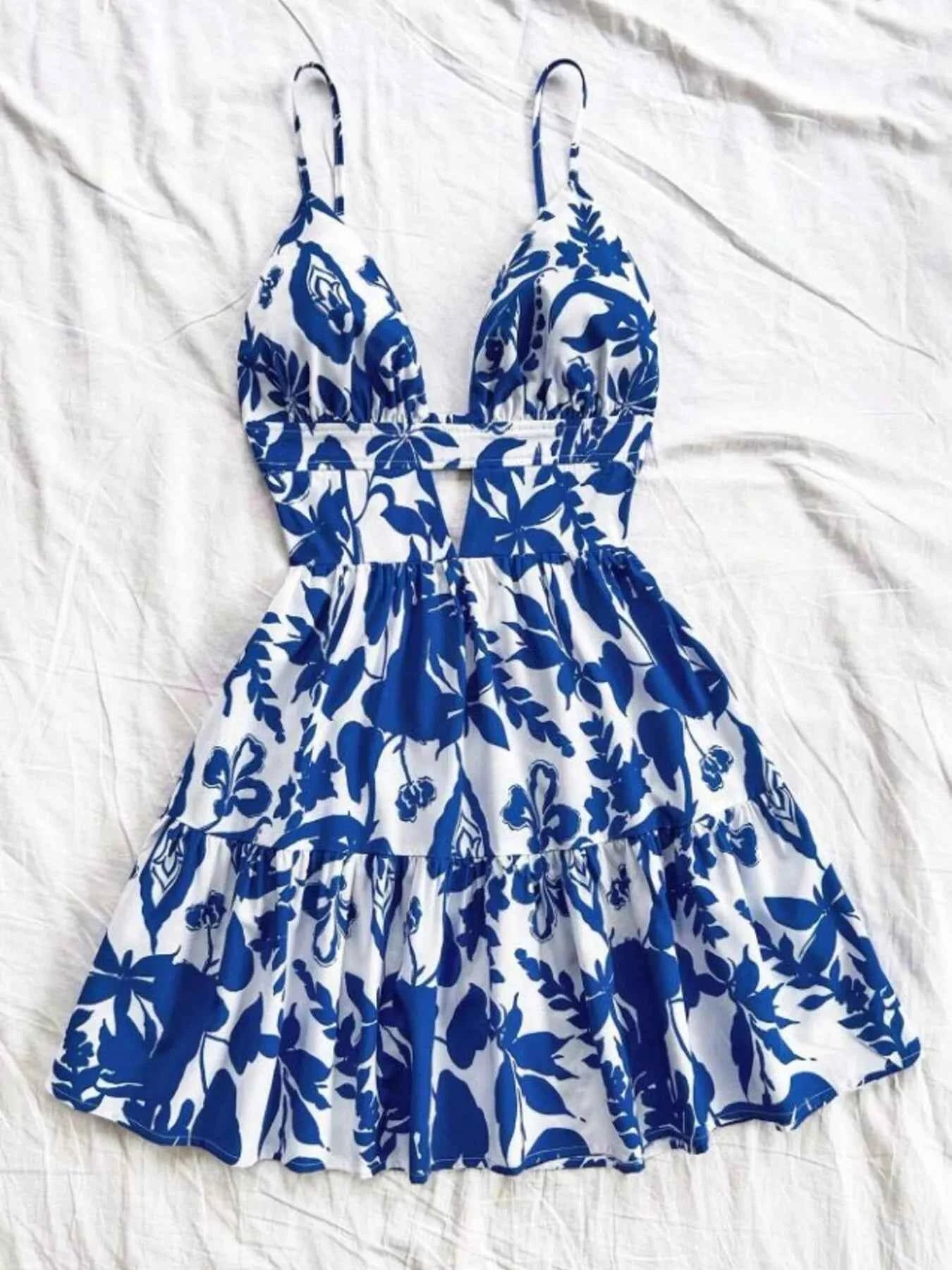 Floral Print V-Neck Tiered Mini Dress