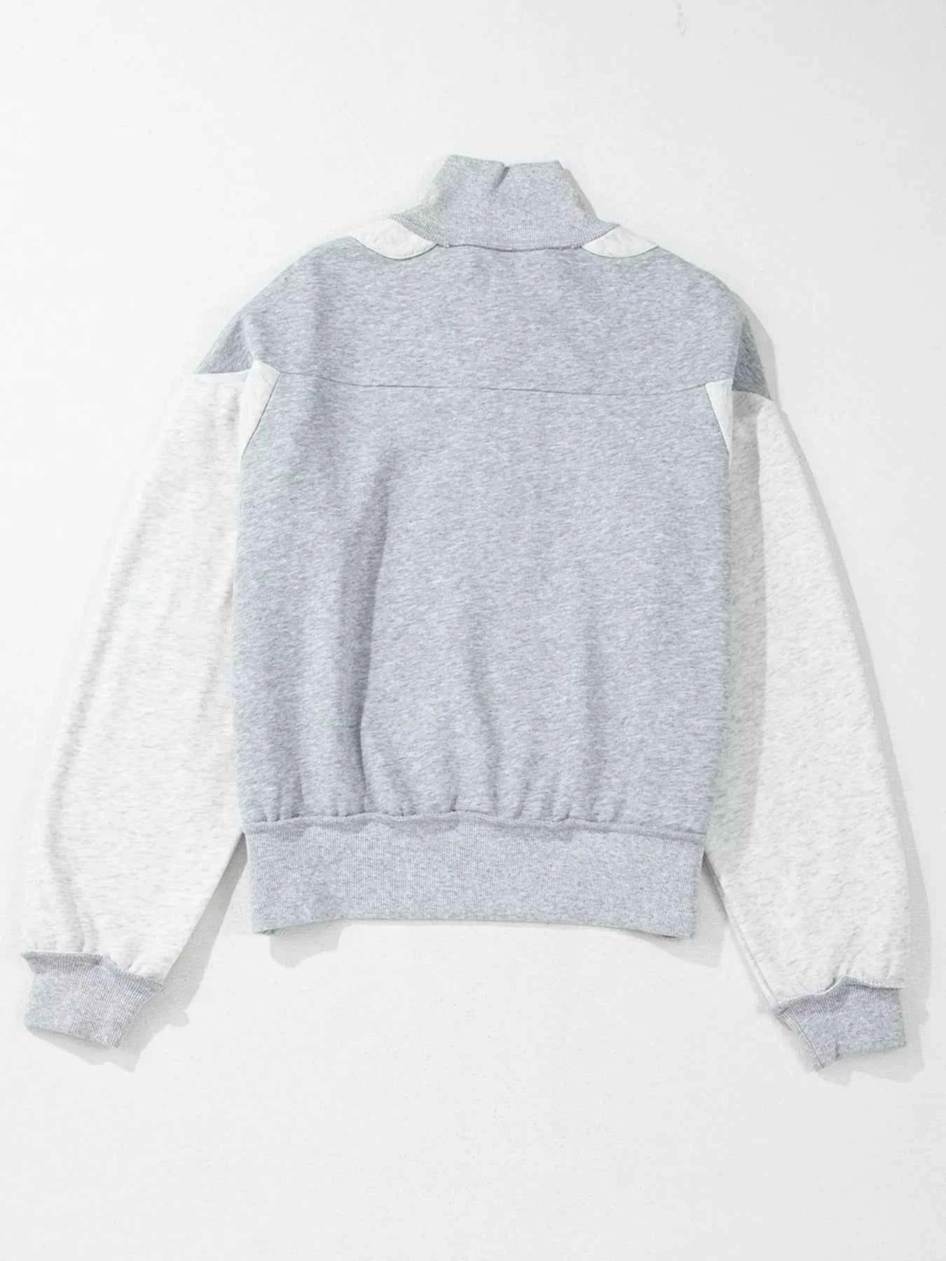 Half Zipper Collared Drop Shoulder Side Slits Sweatshirt