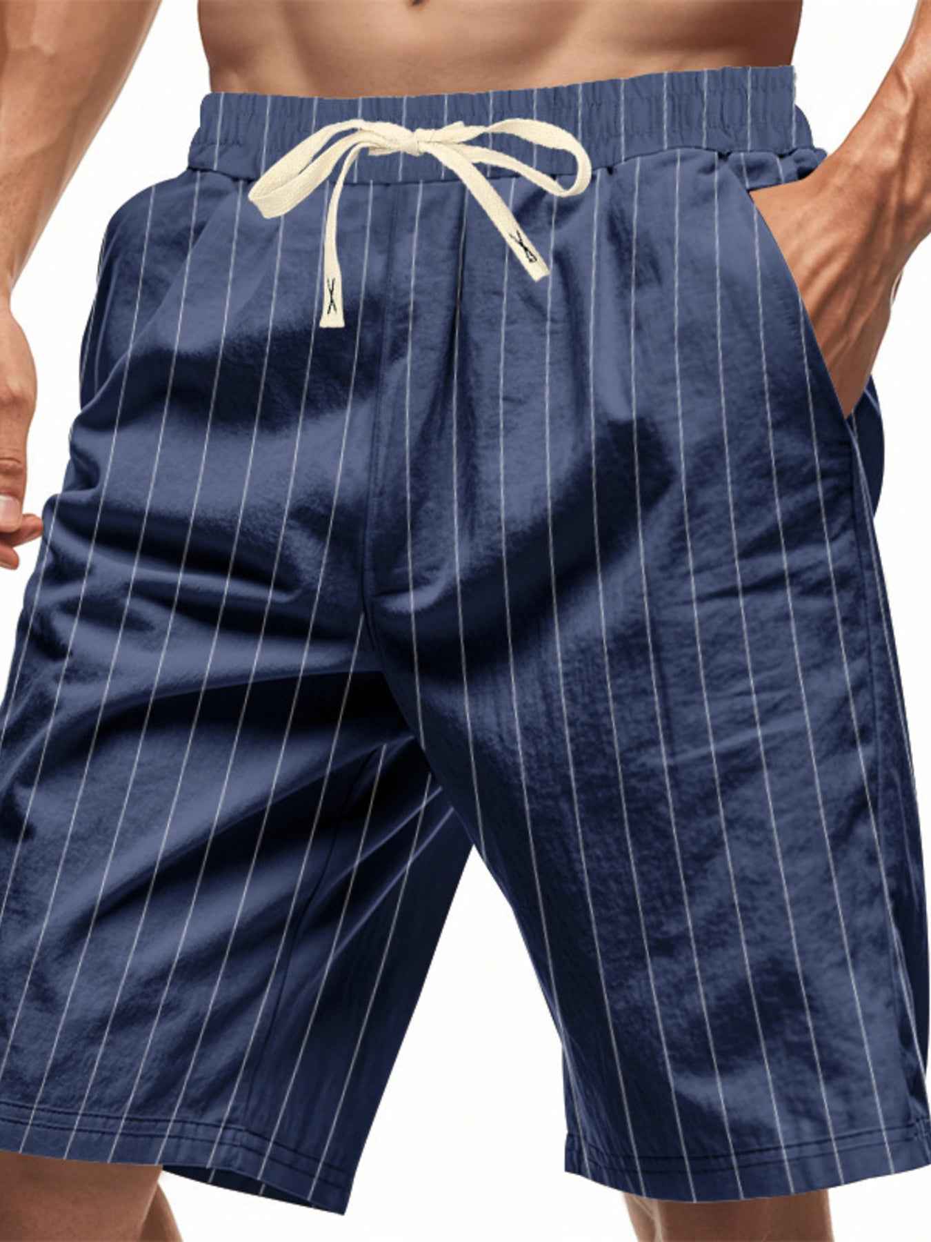 Men's Full Size Striped Drawstring Casual Shorts Plus Size