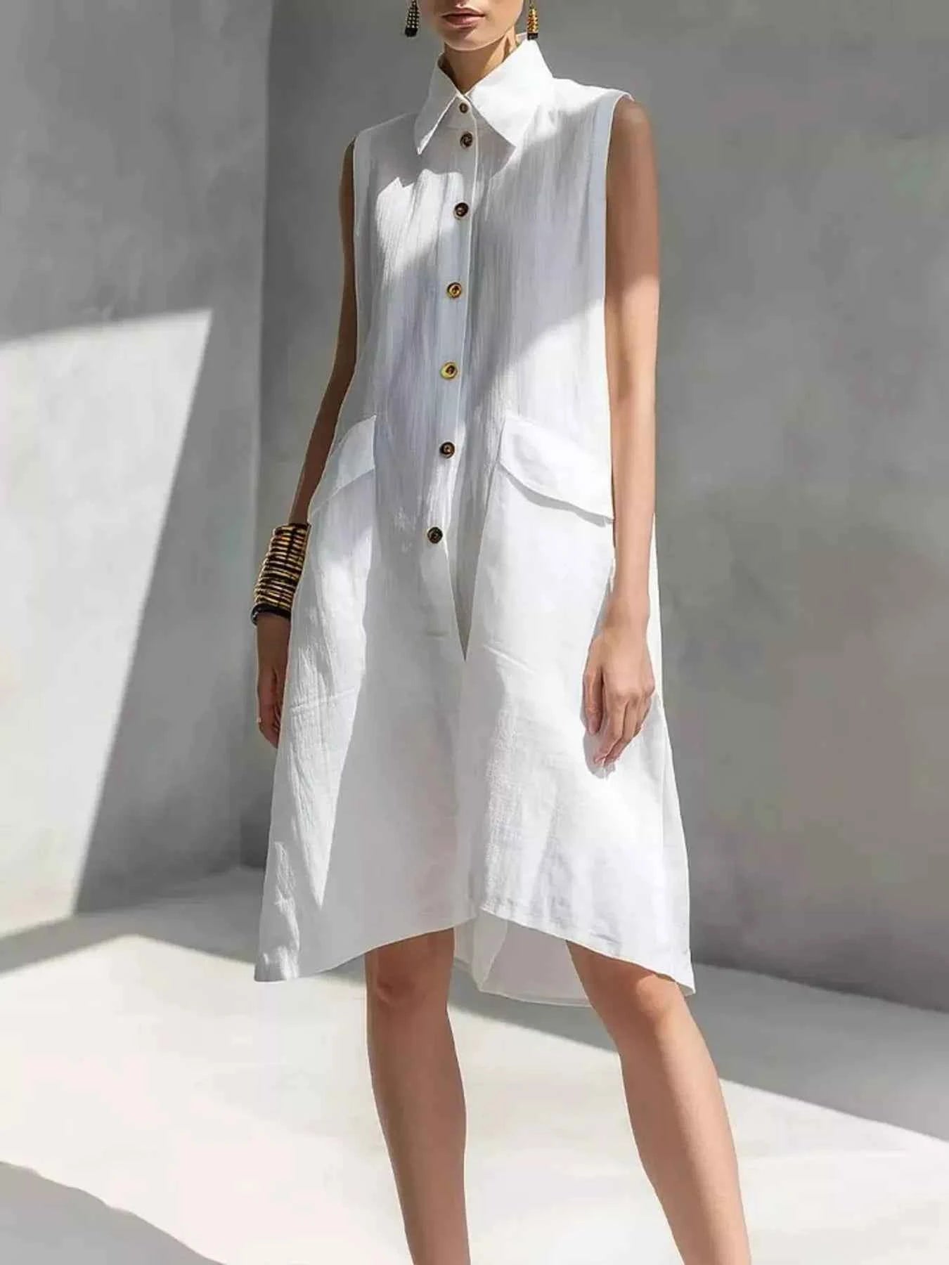 Full Size Button Front Sleeveless Dress Plus Size