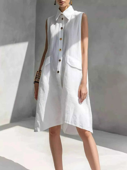 Full Size Button Front Sleeveless Dress Plus Size