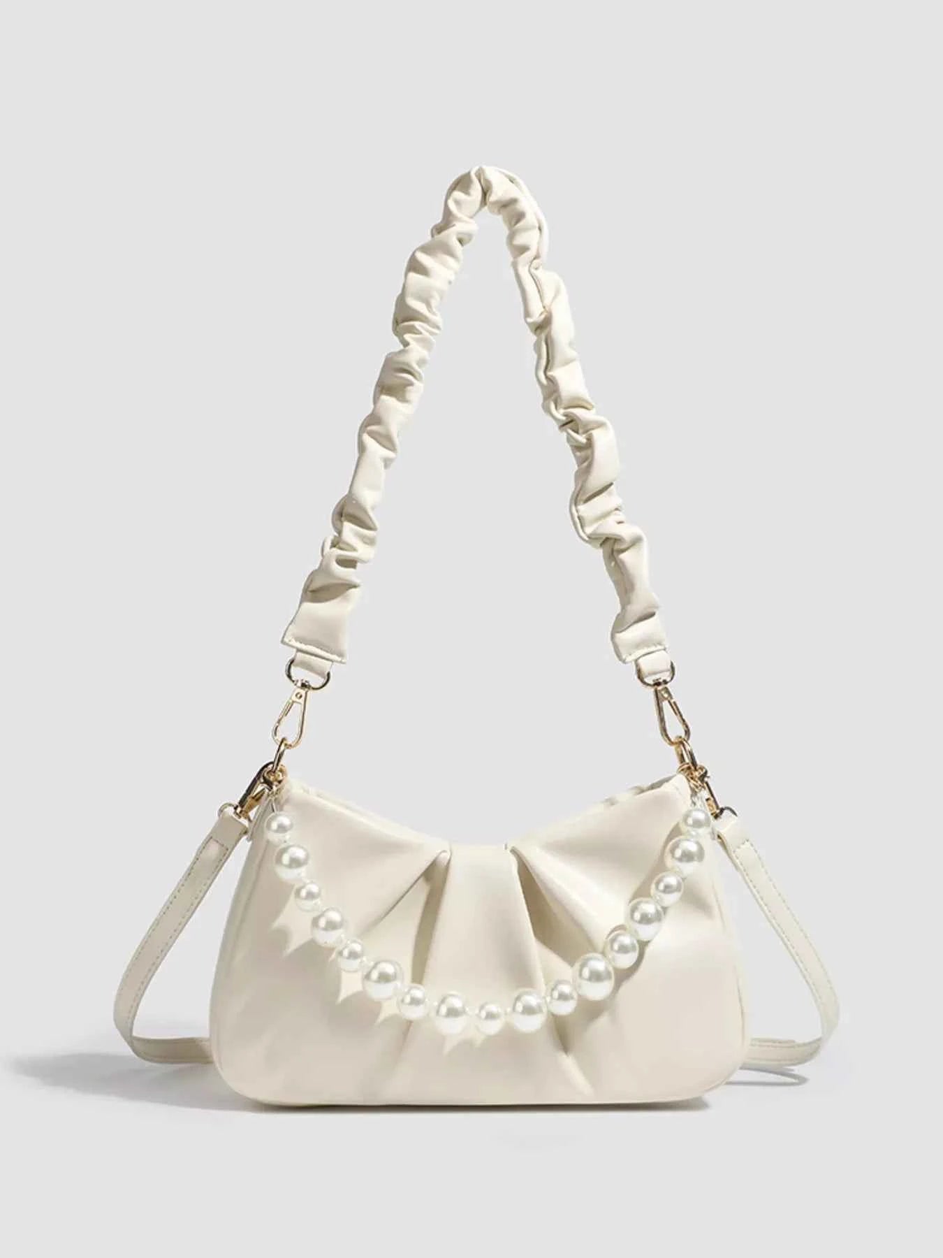 Ruched Handle Pearl Decor Crossbody Bag