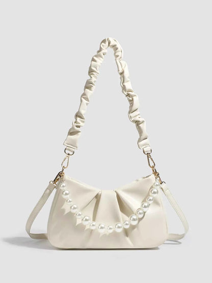 Ruched Handle Pearl Decor Crossbody Bag