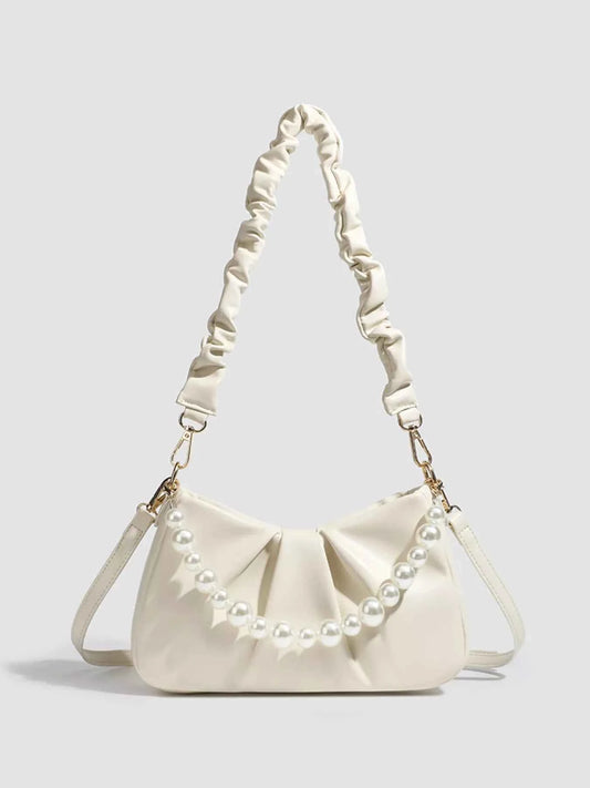 Ruched Handle Pearl Decor Crossbody Bag