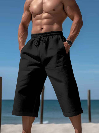 Men's Full Size Casual Drawstring Cropped Pants Plus Size