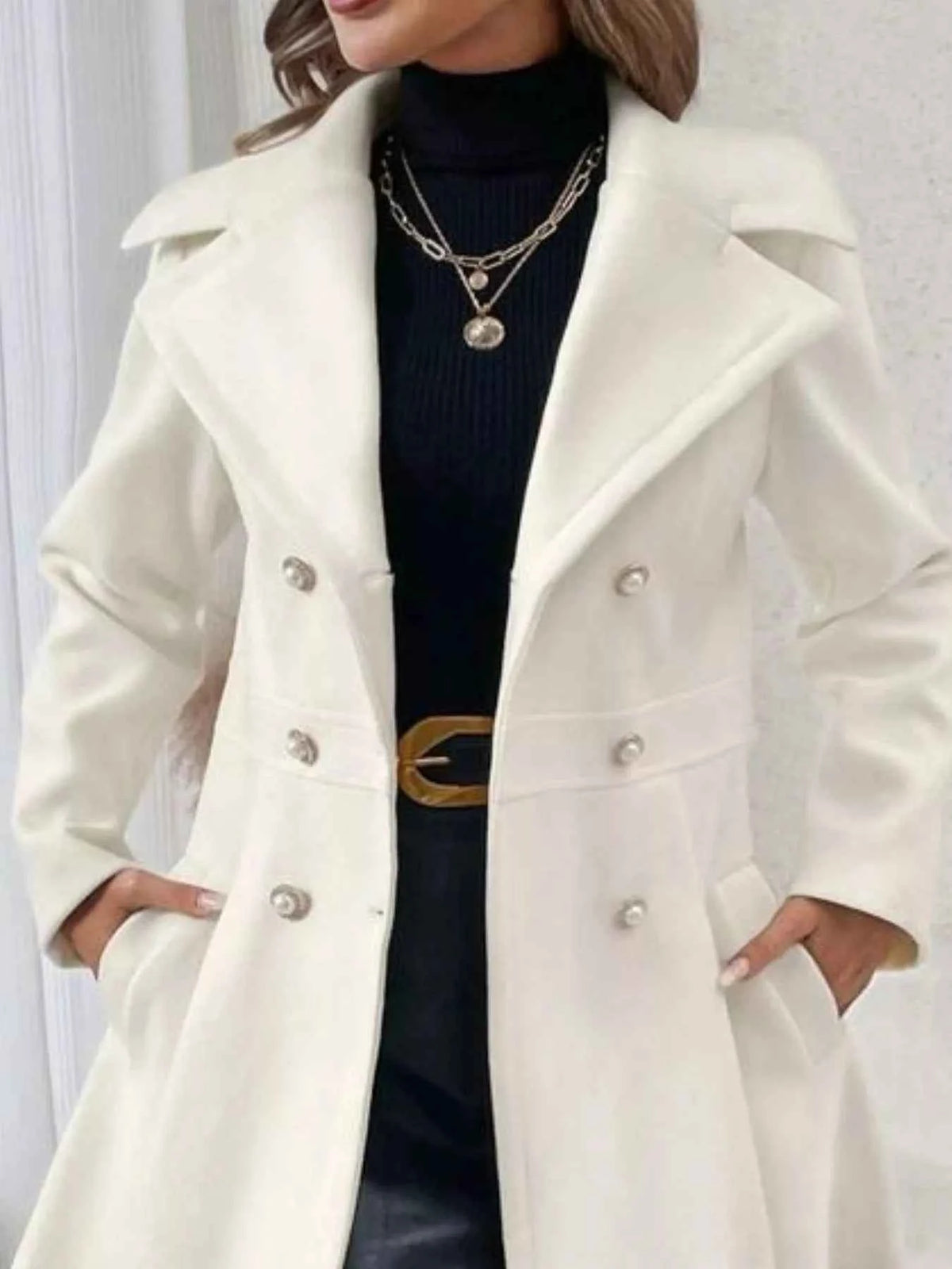 Double-Breasted Wool Blend Coat