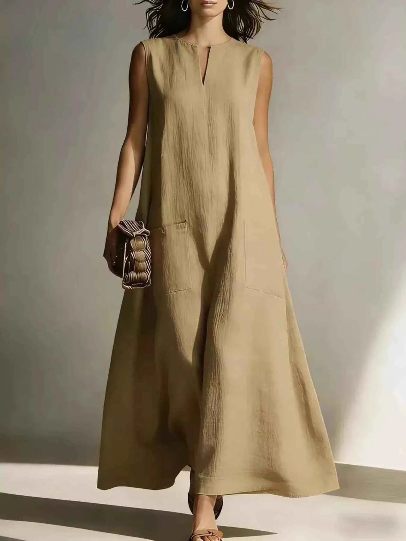 Full Size Notched Sleeveless Maxi Dress Plus Size