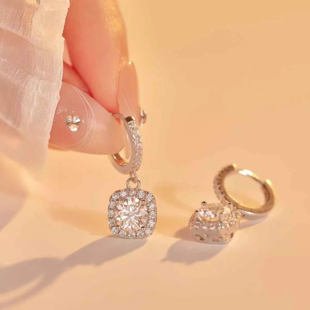 1 Carat Moissanite 925 Sterling Silver Hoop Drop Earrings