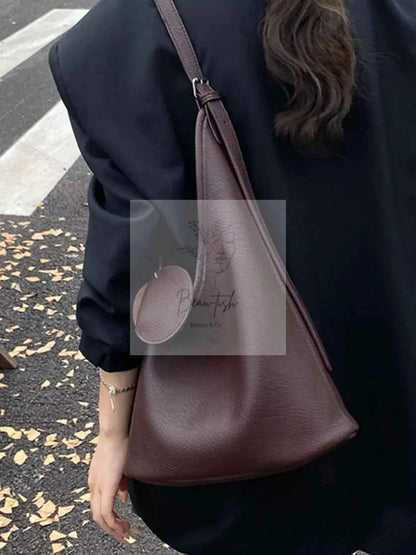 Solid Color Leather Handbag