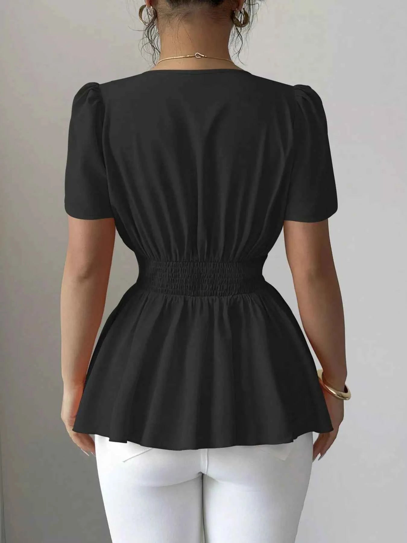 Surplice Short Sleeve Blouse