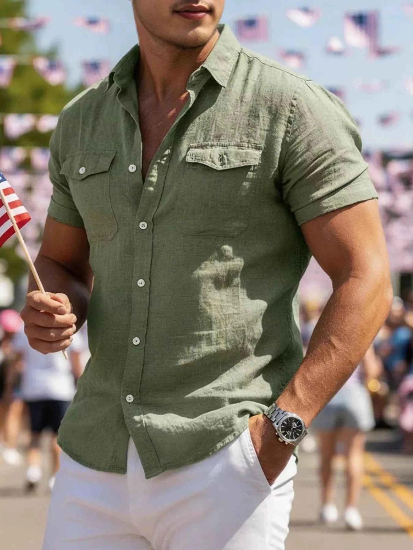 Men's Full Size Button Up Short Sleeve Shirt Plus Size