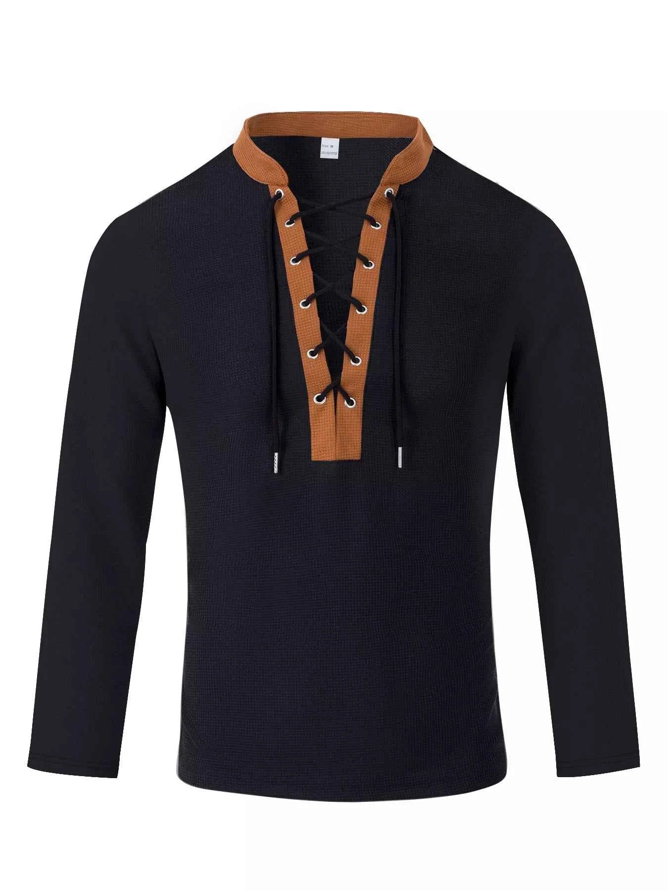Men's Full Size Vintage Lace-Up Long Sleeve T-Shirt Plus Size