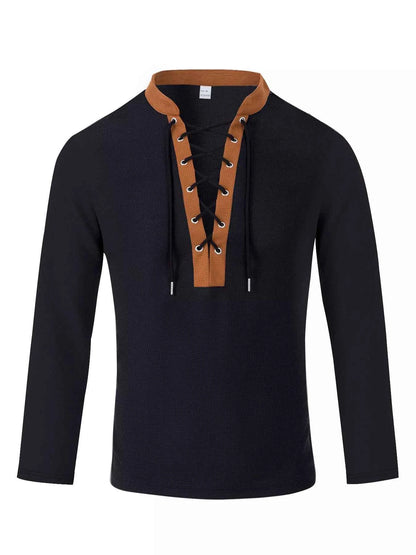 Men's Full Size Vintage Lace-Up Long Sleeve T-Shirt Plus Size