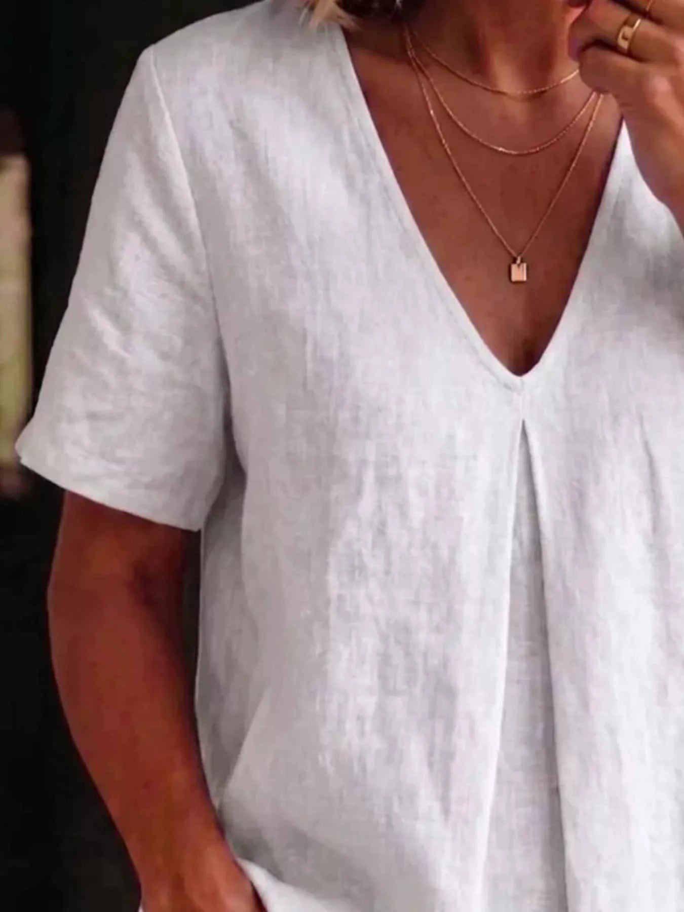 Full Size V-Neck Pleated Short Sleeve Blouse Plus Size