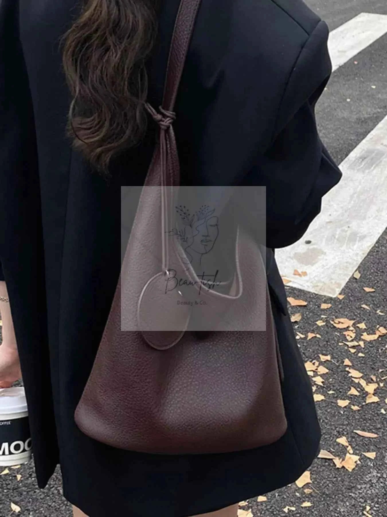 Solid Color Leather Handbag