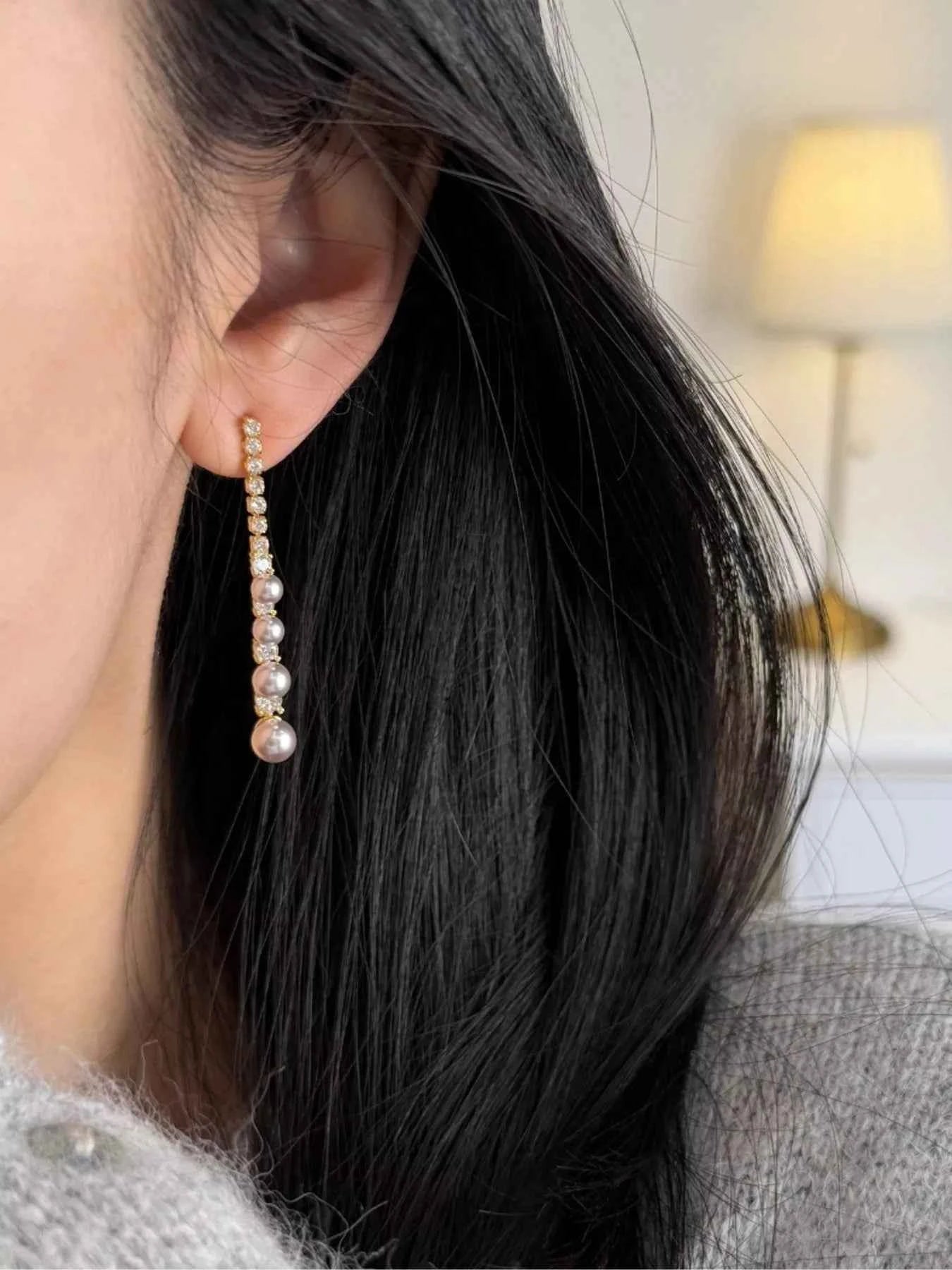 Pearl Zircon Drop Earrings