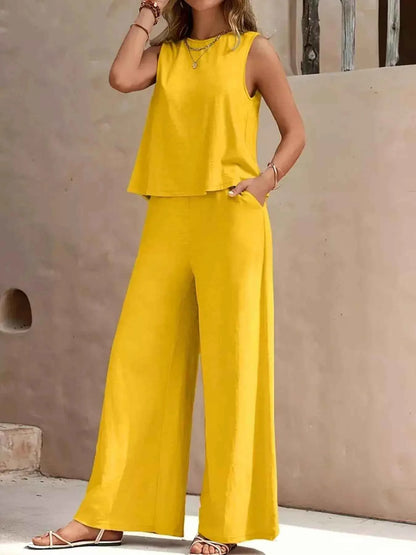Sleeveless Top and Wide Leg Pants Set
