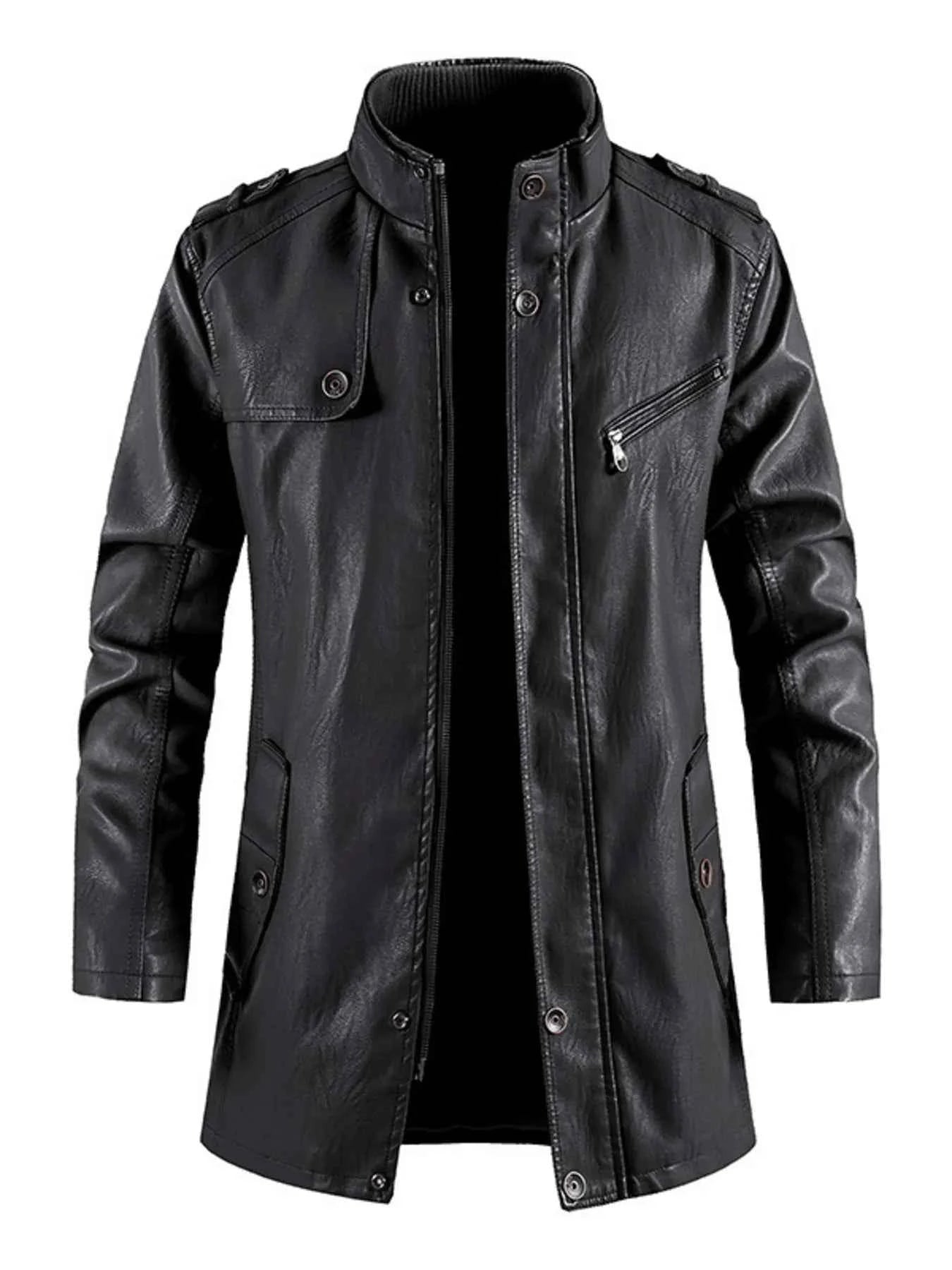 Men's Zip Up Long Sleeve Leather Jacket
