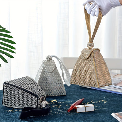 New Triangular Embellished Evening Clutch Bag – Sequin Party & Banquet Handbag