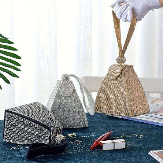 New Triangular Embellished Evening Clutch Bag – Sequin Party & Banquet Handbag
