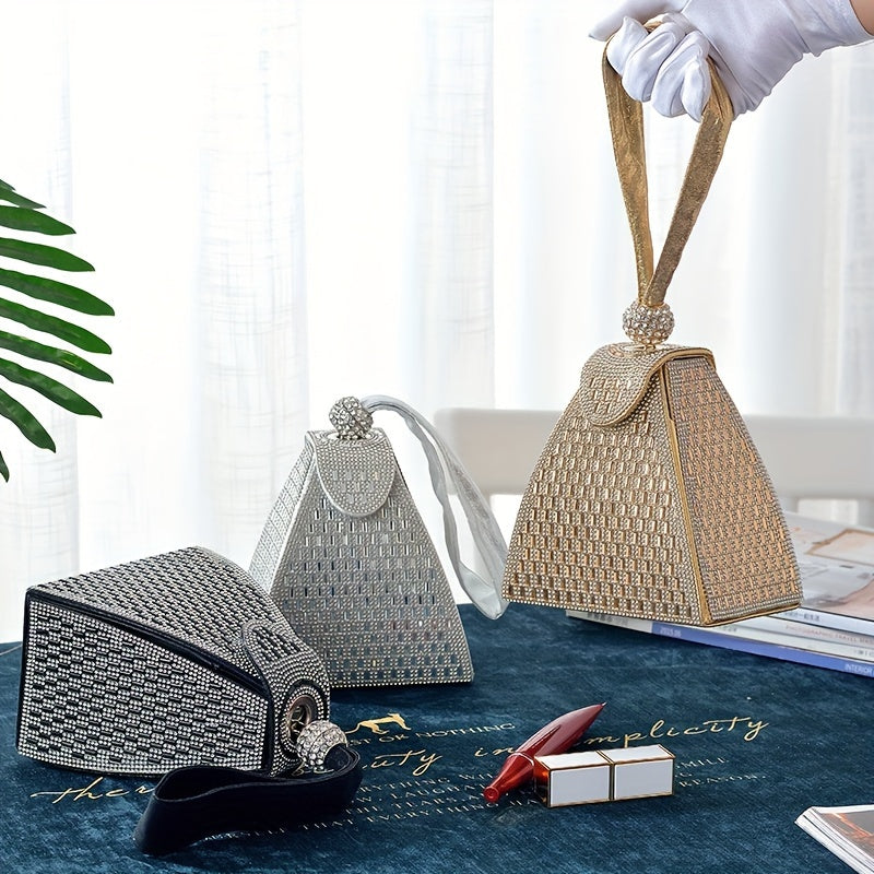 New Triangular Embellished Evening Clutch Bag – Sequin Party & Banquet Handbag