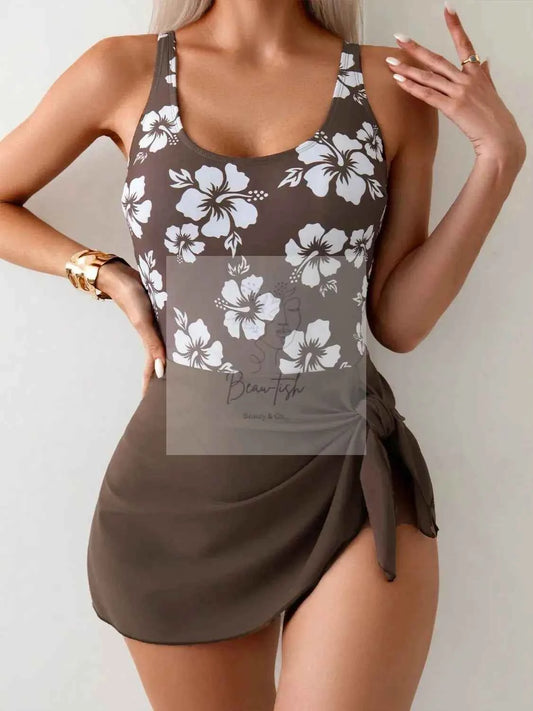 Printed Scoop Neck Wide Strap Two-Piece Swimwear