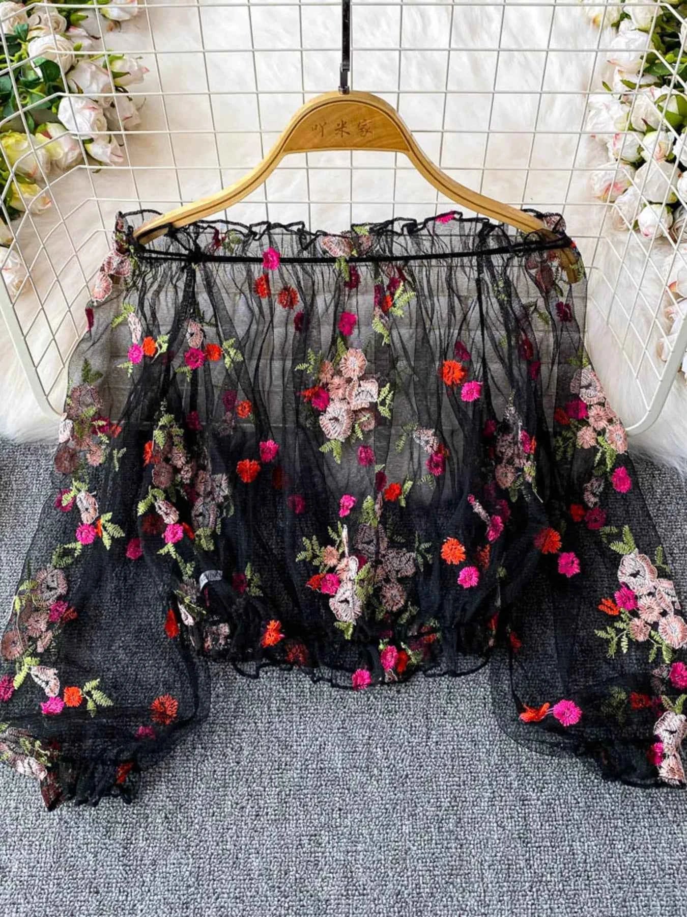 Floral Embroidered Mesh Off-Shoulder Top