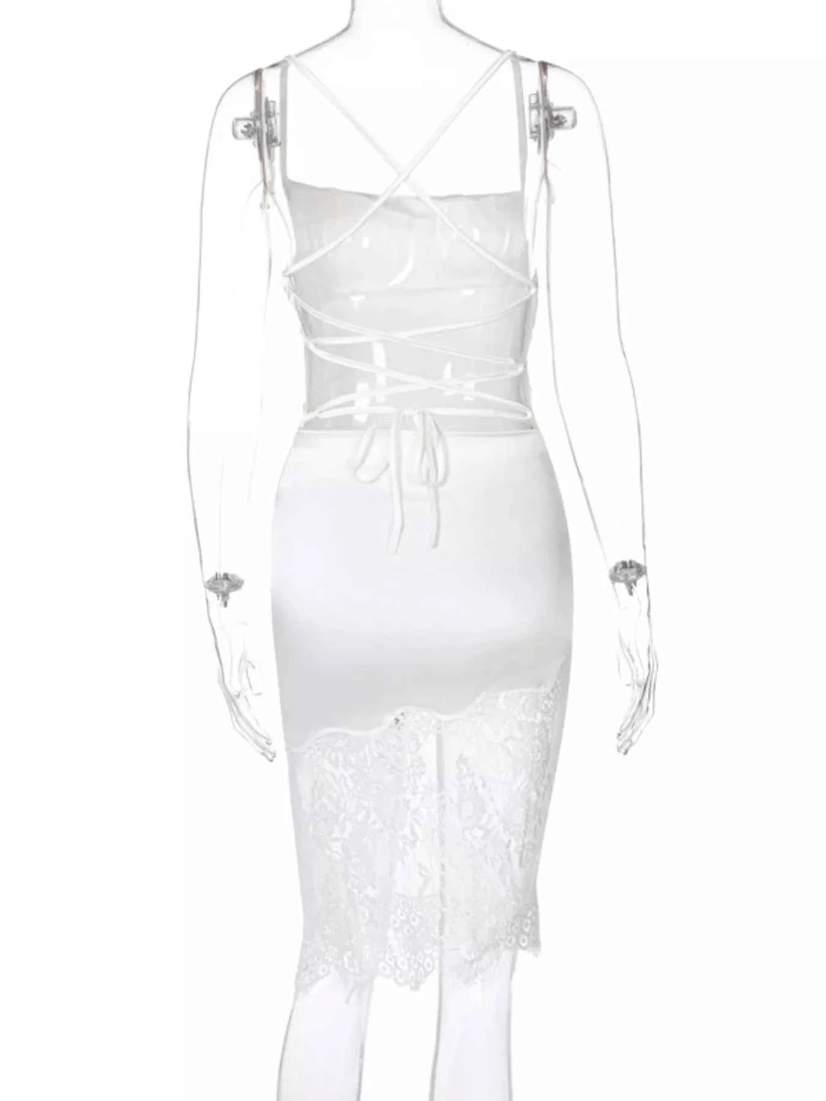Satin Lace Trim Sleeveless Dress