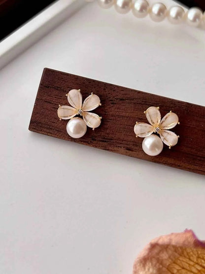 Floral Pearl Stud Earrings