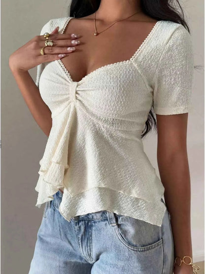 Sweetheart Neck Layered Ruffle Top