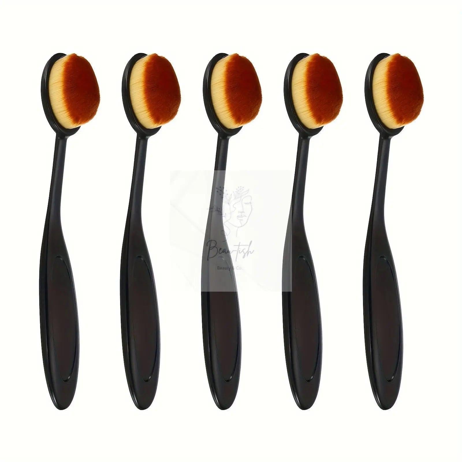 5pcs Non-Shedding Nylon Foundation Brushes - Multi-Function, Large Oval