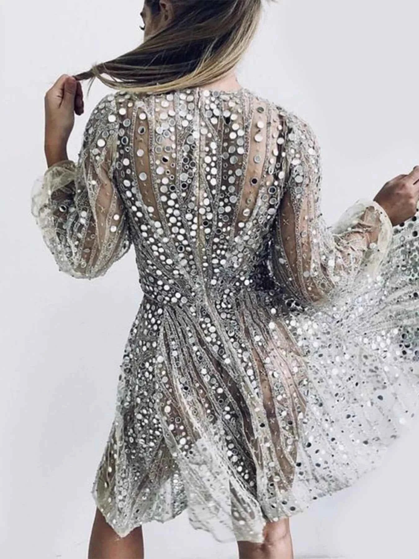 Sequin Deep V-Neck Mini Dress