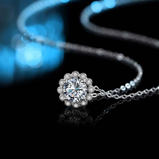 1 Carat Moissanite 925 Sterling Silver Flower Necklace