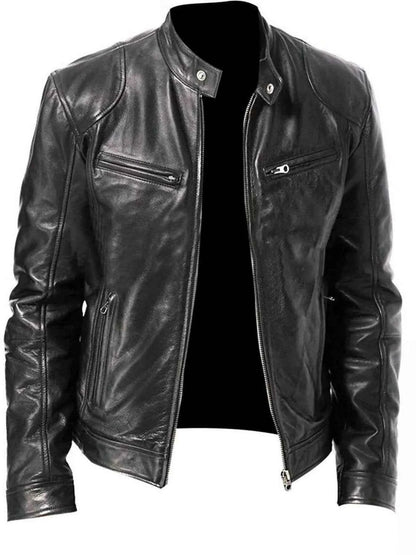 Men's Full Size Leather Biker Jacket with Zipper Pockets Plus Size
