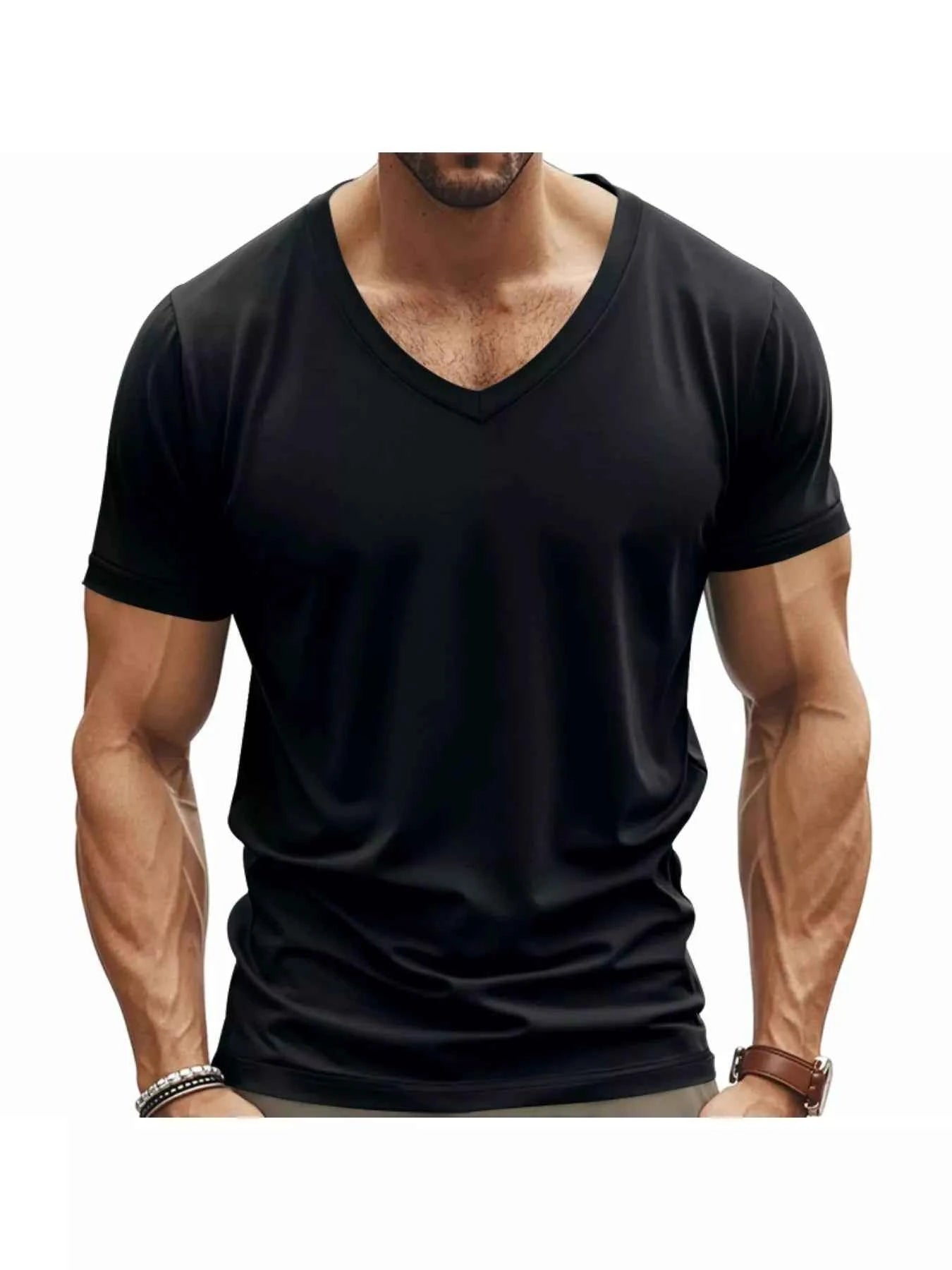 Men's Full Size Slim Fit V-Neck Basic T-Shirt Plus Size