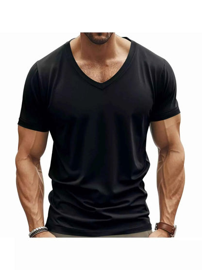 Men's Full Size Slim Fit V-Neck Basic T-Shirt Plus Size