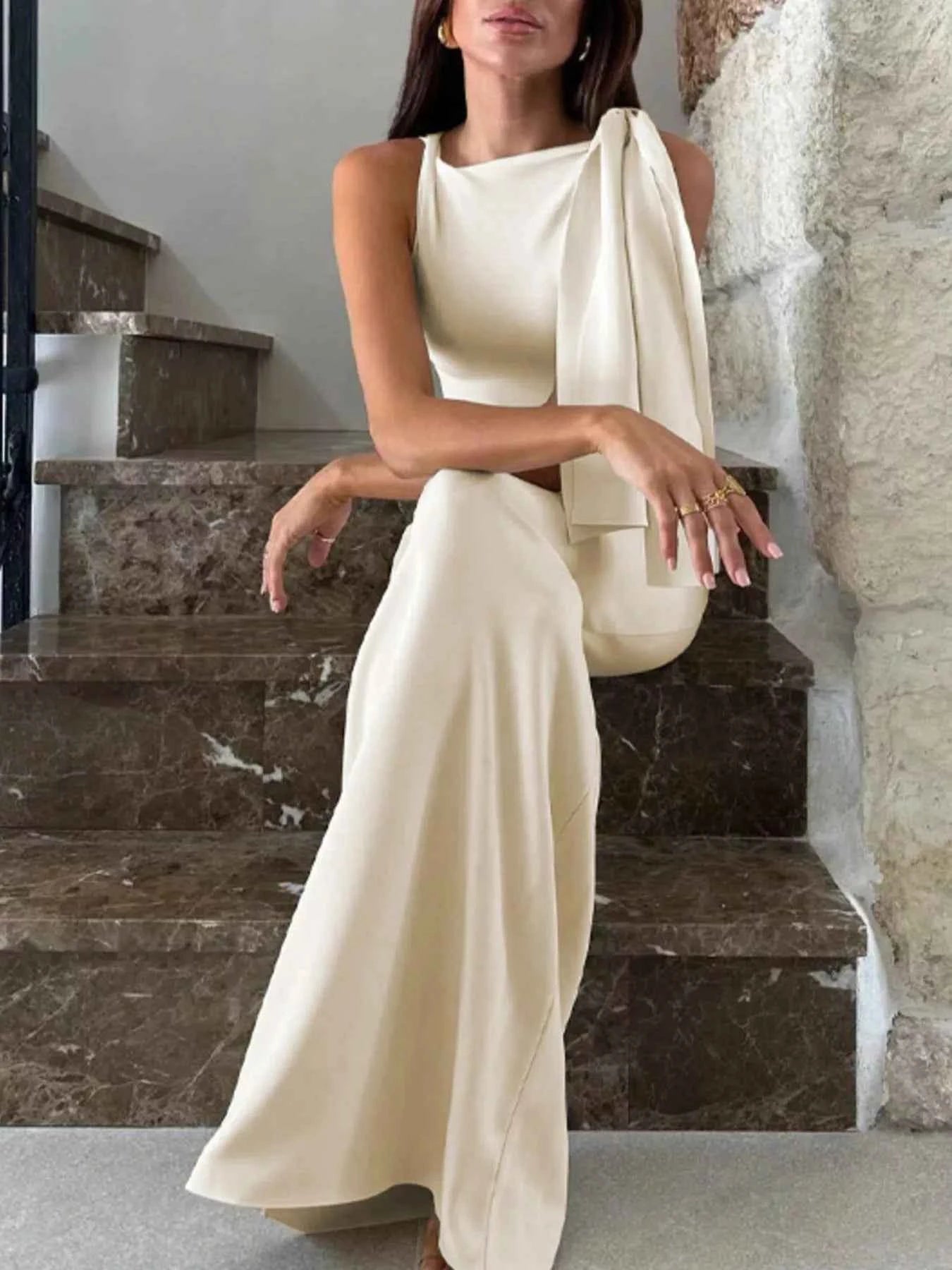 Sleeveless Maxi Dress with Draping Detail