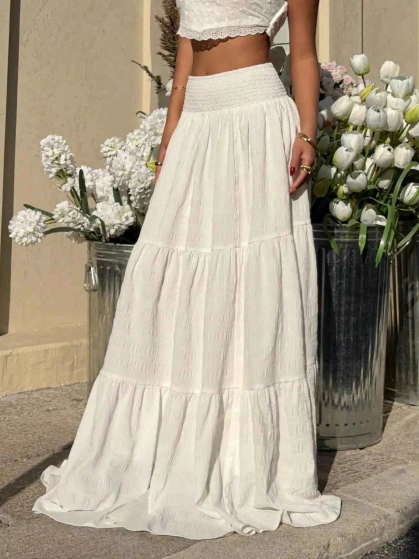 Smocked Tiered Flowy Maxi Skirt