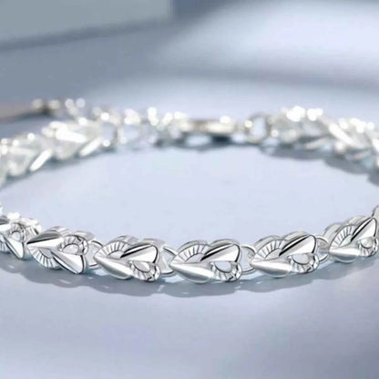 925 Sterling Silver Heart Link Bracelet