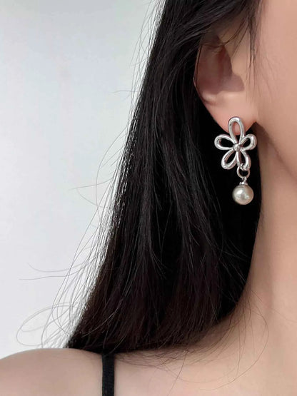 Flower Pearl Drop Earrings