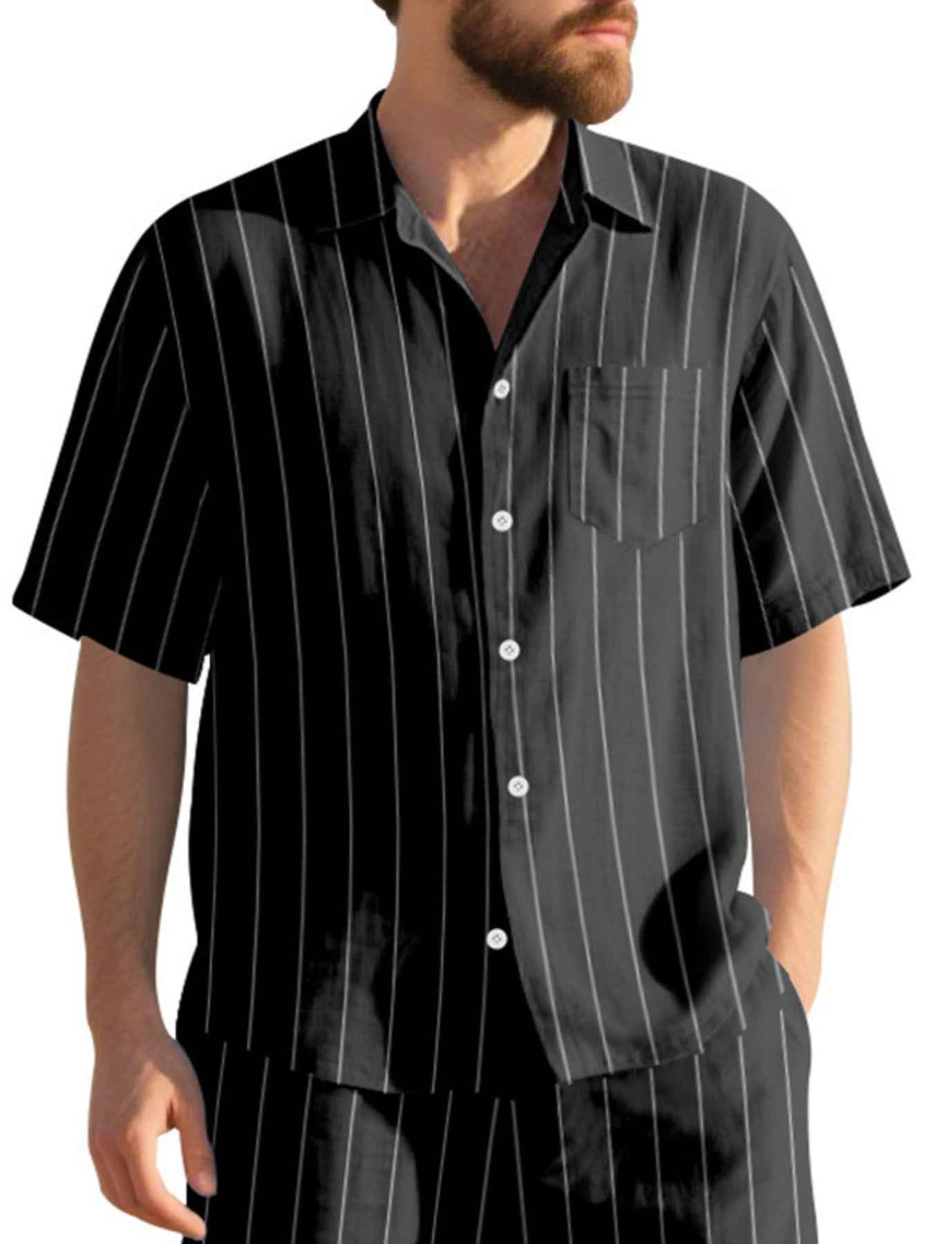 Men's Full Size Casual Striped Short Sleeve Shirt Plus Size