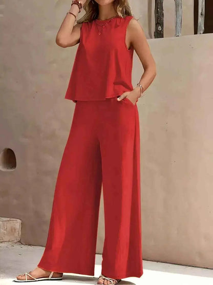 Sleeveless Top and Wide Leg Pants Set