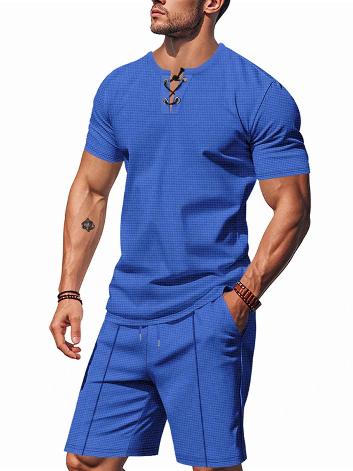 Men's Full Size Casual Short Sleeve Top & Shorts Set Plus Size