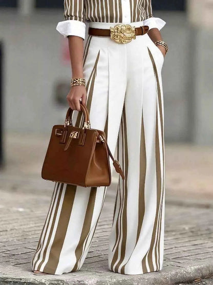 High-Waisted Wide-Leg Striped Pants