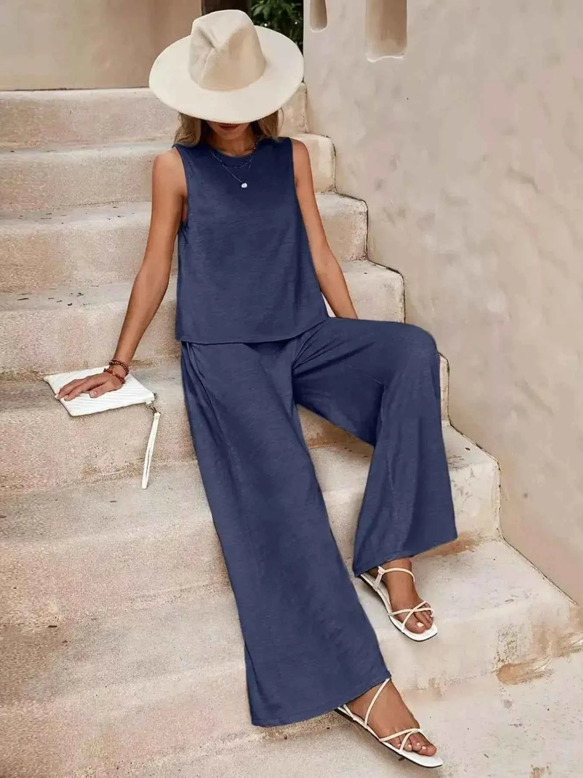 Sleeveless Top and Wide Leg Pants Set