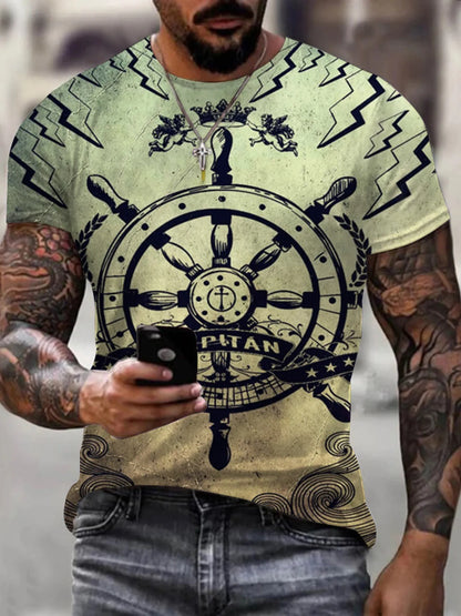 Men's Full Size Artistic Compass Graphic Round Neck T-Shirt Plus Size