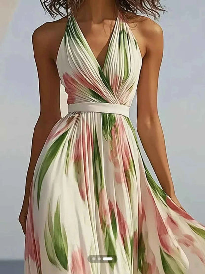 Floral Print Halter Neck Maxi Dress