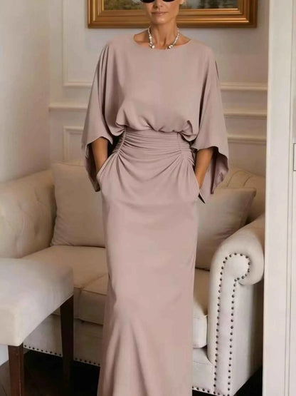 Batwing Sleeve Ruched Maxi Dress