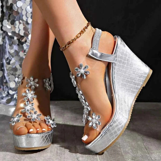 Flower Open Toe Wedge Sandals
