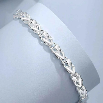 925 Sterling Silver Heart Link Bracelet